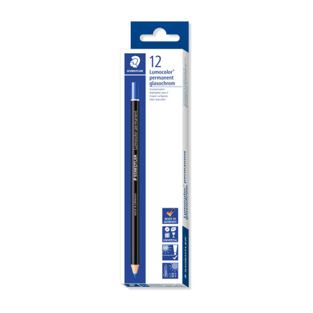 Staedtler Lumocolor Glasochrom, Crayons bleus permanents pour tout type de surface, Résistants à l'eau et à la lumière, Couleurs