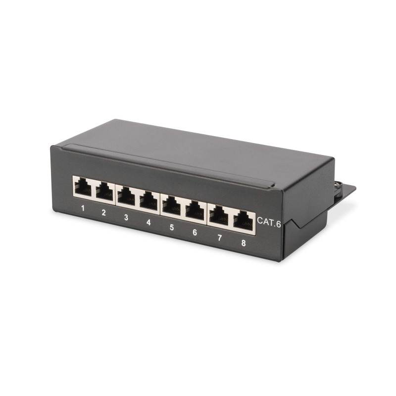 DIGITUS Panneau de brassage de bureau - Cat-6-8 ports RJ45 - Blindé - Panneau de brassage LSA - Montage en saillie - Noir DIGITUS Panneau de brassage de bureau - Cat-6-8 ports RJ45 - Blindé - Panneau de brassage LSA - Montage en saillie - Noir