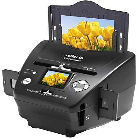 Reflecta 3-en-1 : Scanner diapositives et négatifs photo, Scanner d'impression papier - Capteur CMOS 8MP, Résolution 2300 dpi, É