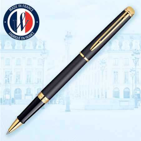 Waterman Hémisphère stylo roller | noir mat avec attributs or fin 23K | pointe fine | encre noir | coffret cadeau