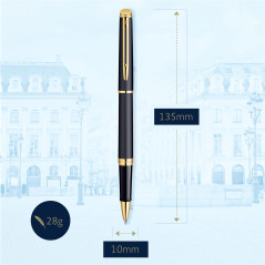 Waterman Hémisphère stylo roller | noir mat avec attributs or fin 23K | pointe fine | encre noir | coffret cadeau