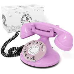 Opis Technology FunkyFon Cable : Téléphone rétro au Style des années 1920 avec Cadran Rotatif Pink