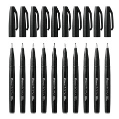 Pentel SES15C-A Lot de 10 Stylos-feutres Noir
