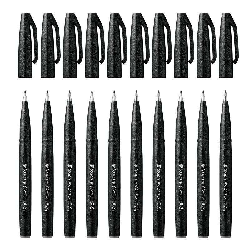 Pentel SES15C-A Lot de 10 Stylos-feutres Noir