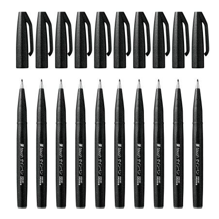 Pentel SES15C-A Lot de 10 Stylos-feutres Noir
