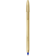 BIC Cristal Original Shine - Stylo-Bille Pointe Moyenne (1,0 mm) Corps Doré - Écriture Fluide et Élégante à Encre Bleue, Boîte d