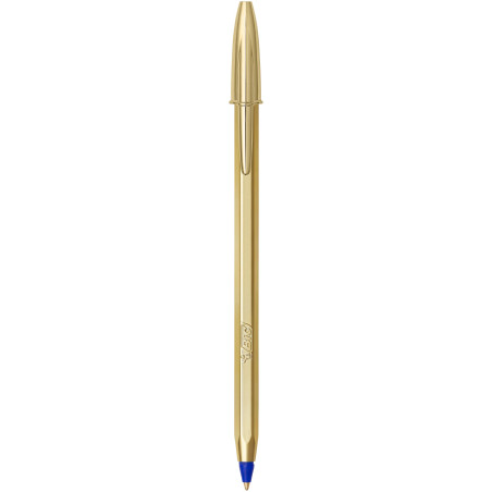 BIC Cristal Original Shine - Stylo-Bille Pointe Moyenne (1,0 mm) Corps Doré - Écriture Fluide et Élégante à Encre Bleue, Boîte d