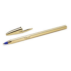BIC Cristal Original Shine - Stylo-Bille Pointe Moyenne (1,0 mm) Corps Doré - Écriture Fluide et Élégante à Encre Bleue, Boîte d