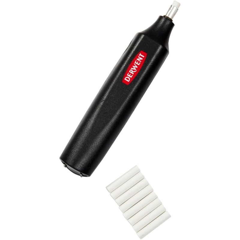 Derwent Stylo gomme à piles, comprend 8 gommes de rechange, convient aux crayons graphite, de couleur et pastel, qualité profess Derwent Stylo gomme à piles, comprend 8 gommes de rechange, convient aux crayons graphite, de couleur et pastel, qualité profess