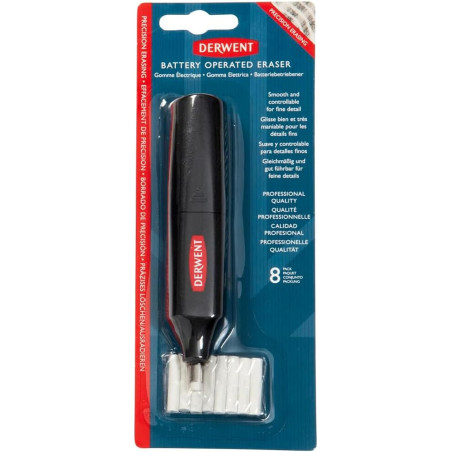 Derwent Stylo gomme à piles, comprend 8 gommes de rechange, convient aux crayons graphite, de couleur et pastel, qualité profess
