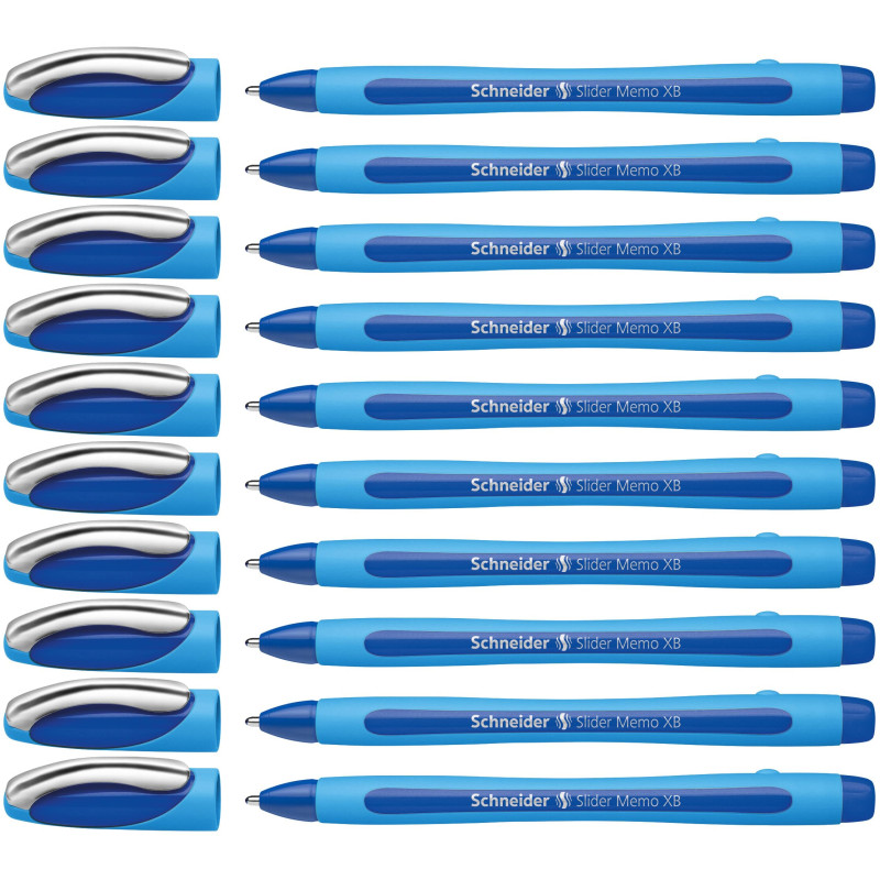 Schneider 150203 Slider Memo XB Stylo bille (avec capuchon, épaisseur de trait: XB) Bleu, Lot de 10