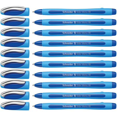 Schneider 150203 Slider Memo XB Stylo bille (avec capuchon, épaisseur de trait: XB) Bleu, Lot de 10