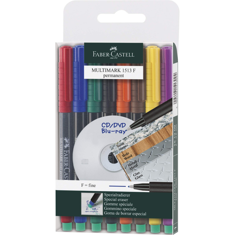 FABER-CASTELL 151309 - Marqueurs permanents MULTIMARK, épaisseur: F, étui de 8 FABER-CASTELL 151309 - Marqueurs permanents MULTIMARK, épaisseur: F, étui de 8