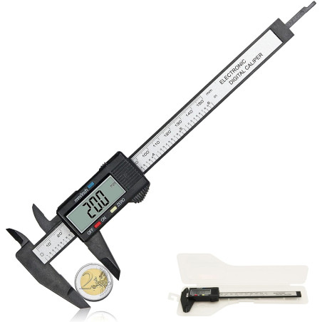FISHTEC - Pied à Coulisse Numérique - Fibre de Carbone - Ecran LCD - Mesure Rapide et Précision 0,1 mm - Fonction Remise à Zéro
