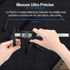 FISHTEC - Pied à Coulisse Numérique - Fibre de Carbone - Ecran LCD - Mesure Rapide et Précision 0,1 mm - Fonction Remise à Zéro