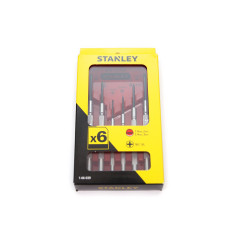 STANLEY Tournevis Horloger Coffret de 6 Pièces - Lame Trempée et Bleuie Plus Résistante - Manche Nickelé - Poignée Hexagonale et