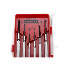 STANLEY Tournevis Horloger Coffret de 6 Pièces - Lame Trempée et Bleuie Plus Résistante - Manche Nickelé - Poignée Hexagonale et