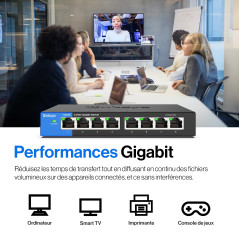 Linksys Switch Non Manageable Gigabit Avec 8 Ports Lgs108-Eu (ethernet Maison et Bureau Avec Boîtier Métallique, Séparateur ethe