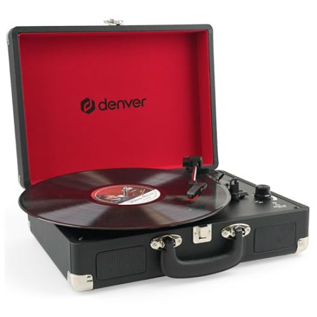Tourne-Disque Vinyle Vintage Noir - DENVER VPL-120 - Platine avec Enceinte intégrée - 3 Vitesses 33/45/78 Tours - Enregistrement