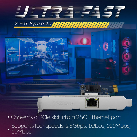 TRENDnet, TEG-25GECTX, Adaptateur réseau PCIe 2,5 GBase-T, convertit Un Emplacement PCIe 2.0 ou Version ultérieure en Port Ether