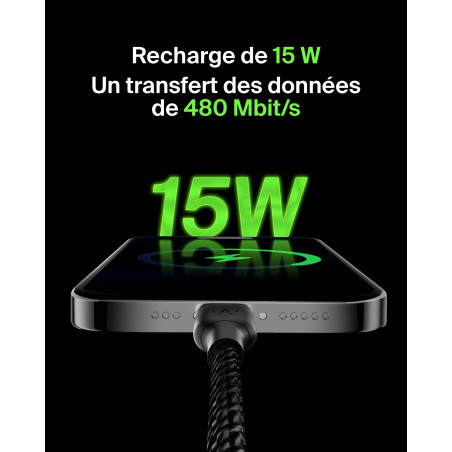 Belkin BoostCharge câble USB-C à gaine tressée, câble de recharge USB-C vers USB-A, câble USB Type-C pour iPhone 15, Plus, Pro,