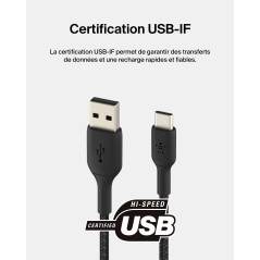 Belkin BoostCharge câble USB-C à gaine tressée, câble de recharge USB-C vers USB-A, câble USB Type-C pour iPhone 15, Plus, Pro, 