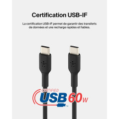 Belkin BoostCharge câble USB-C vers USB-C, câble USB C charge rapide, câble certifié USB-IF pour iPhone 15, Plus, Pro, Pro Max, 
