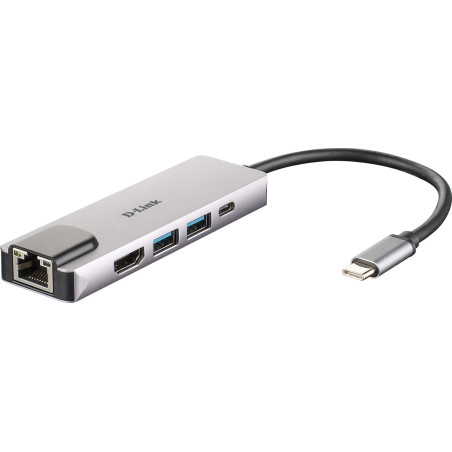 D-Link DUB-M520 Hub USB-C 5-en-1 avec HDMI/Ethernet/Power Delivery- Idéal pour Partager une Connexion Entre Plusieurs Périphériq