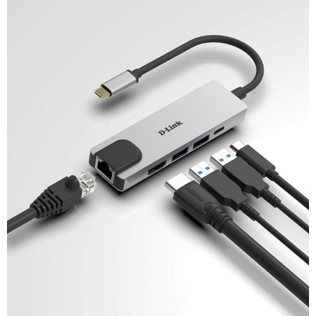 D-Link DUB-M520 Hub USB-C 5-en-1 avec HDMI/Ethernet/Power Delivery- Idéal pour Partager une Connexion Entre Plusieurs Périphériq