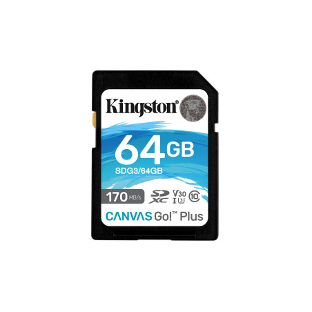 Kingston Canvas Go! Plus Carte SD 64GB SDXC 170R C10 UHS-I U3 V30