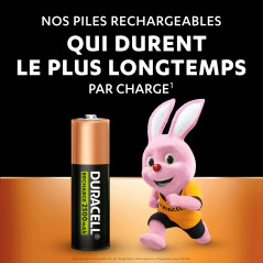 Duracell Rechargeables Piles AA (lot de 4), 2500 mAh, NiMH, pré-chargées, Longue durée, un packaging recyclable 0% plastique