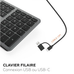 Mobility Lab Clavier français AZERTY filaire pour Mac – gris sidéral et noir