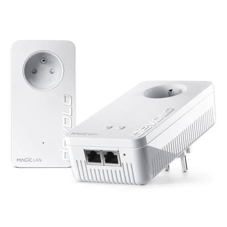 devolo Magic 2 WiFi 5 (ac) Starter Kit: 2x Adaptateurs CPL WiFi, Prise Gigogne (2400 Mbits, 3x Ports Ethernet Gigabit), idéal té