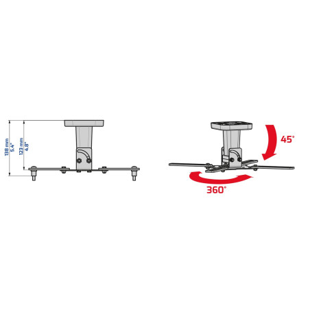Meliconi - Support Plafond Blanc Pro 100 pour vidéoprojecteur - Rotation à 360° - Inclinaison à 45° - Poids Maximum supporté : 1