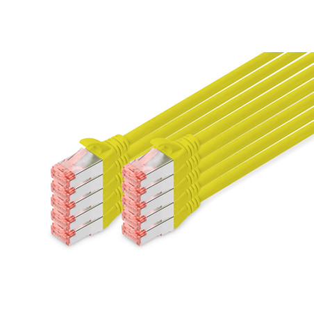 DIGITUS Câble LAN Cat 6-3m - 10 pièces - RJ45 Câble réseau - S/FTP Blindé - Compatible Cat 6A & Cat 7 - Jaune