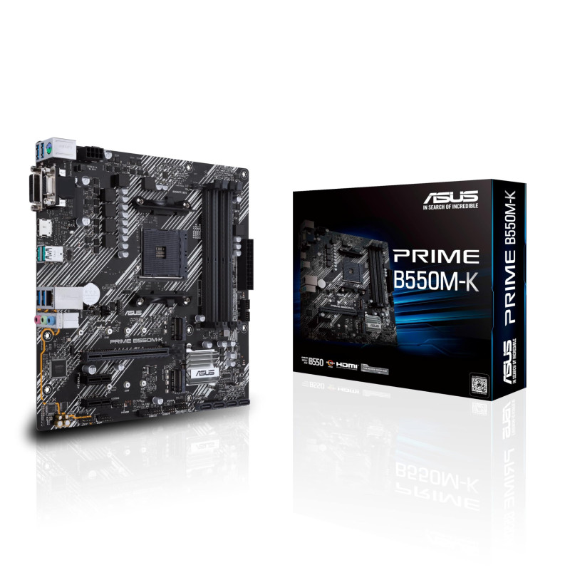 ASUS PRIME B550M-K – Carte mère AMD B550 (Ryzen AM4) au format micro ATX motherboard avec double M.2, PCIe 4.0, DDR4 4400 Ethern ASUS PRIME B550M-K – Carte mère AMD B550 (Ryzen AM4) au format micro ATX motherboard avec double M.2, PCIe 4.0, DDR4 4400 Ethern