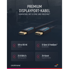 Clicktronic 70712 Casual Câble Display Port, 3m Longueur