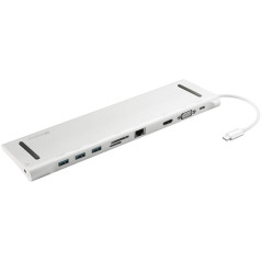 Sandberg USB-C 10-in-1 Docking Station, Concentrateur USB-C vers 3X USB-A 1x USB-C HDMI VGA Ethernet Fente pour Carte Mémoire Au