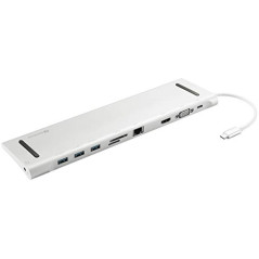 Sandberg USB-C 10-in-1 Docking Station, Concentrateur USB-C vers 3X USB-A 1x USB-C HDMI VGA Ethernet Fente pour Carte Mémoire Au