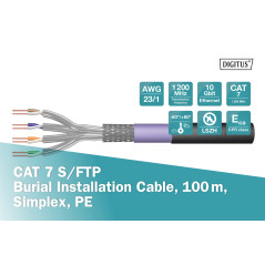 DIGITUS Câble réseau extérieur Cat-7 - 100m S-FTP Câble d'installation - Simplex - Eca LSZH-1 - 1200 MHz - AWG 23/1 - Noir