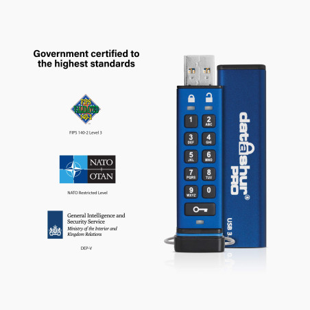 iStorage datAshur PRO 4 Go - Clé USB cryptée - Certifié FIPS 140-2 niveau 3 - Protégé par mot de passe - Résistant à la poussièr