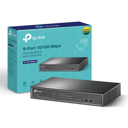 TP-Link Switch PoE (TL-SF1008LP) 8 ports 10/100M, 4 ports PoE, 41W pour tous les ports PoE, Boitier Métal, Installation facile,