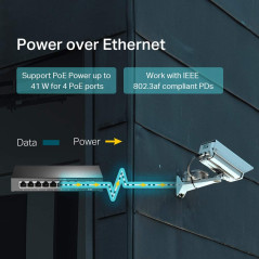 TP-Link Switch PoE (TL-SF1008LP) 8 ports 10/100M, 4 ports PoE, 41W pour tous les ports PoE, Boitier Métal, Installation facile,