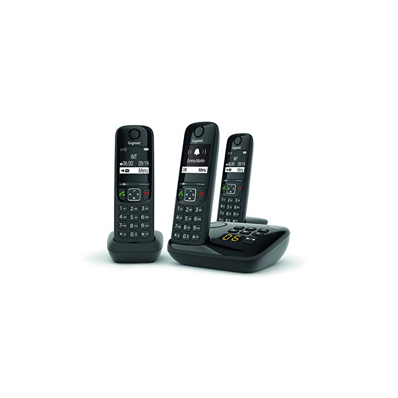 Gigaset AS690A Trio - Téléphone fixe sans fil avec répondeur - 3 combinés - Noir Gigaset AS690A Trio - Téléphone fixe sans fil avec répondeur - 3 combinés - Noir