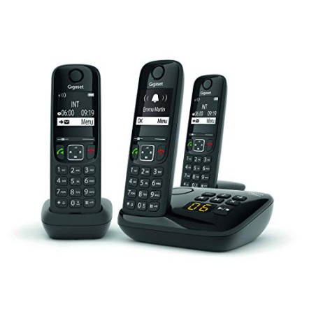 Gigaset AS690A Trio - Téléphone fixe sans fil avec répondeur - 3 combinés - Noir