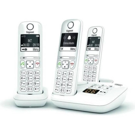 Gigaset AS690A Trio - Téléphone fixe sans fil avec répondeur, 3 combinés avec grand écran rétroéclairé pour un affichage ultra l