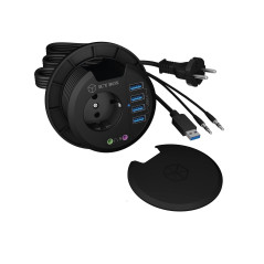 ICY Box USB hub de Table pour Installation 80 mm, hub USB 3.0, Prise de Courant, Audio, Prise de Table Ronde, Noir, IB-HUB1430