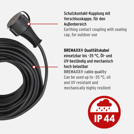 Brennenstuhl 1169900 BREMAXX Cordon prolongateur IP44, Noir, 25 m