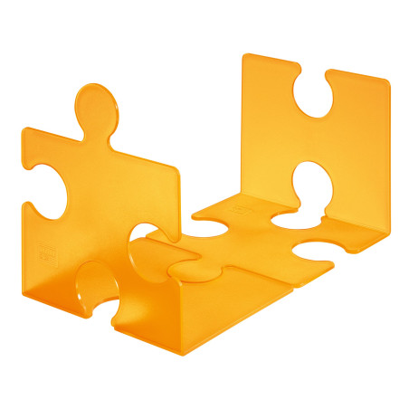 HAN 9212-61, serre-livres/CD PUZZLE, élégant, innovant et très stable. Emboîtable. Lot de 2 unités, orange translucide