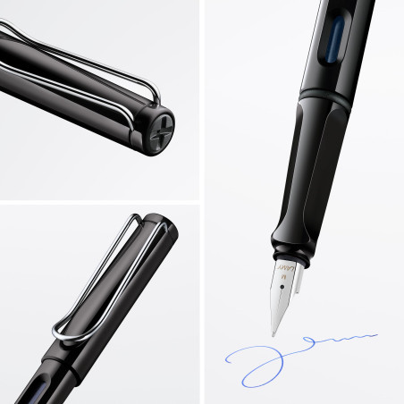 Lamy safari black - Stylo Plume avec grip ergonomique et plume acier poli en taille M - matière plastique robuste ASA - avec car